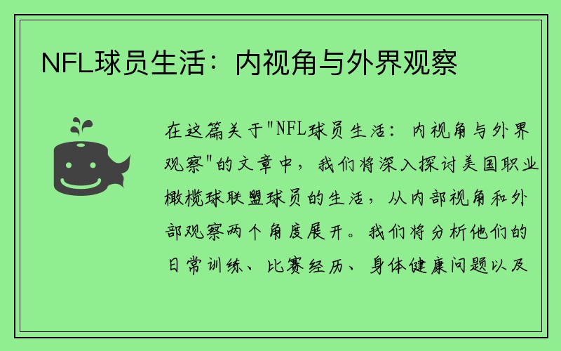 NFL球员生活：内视角与外界观察